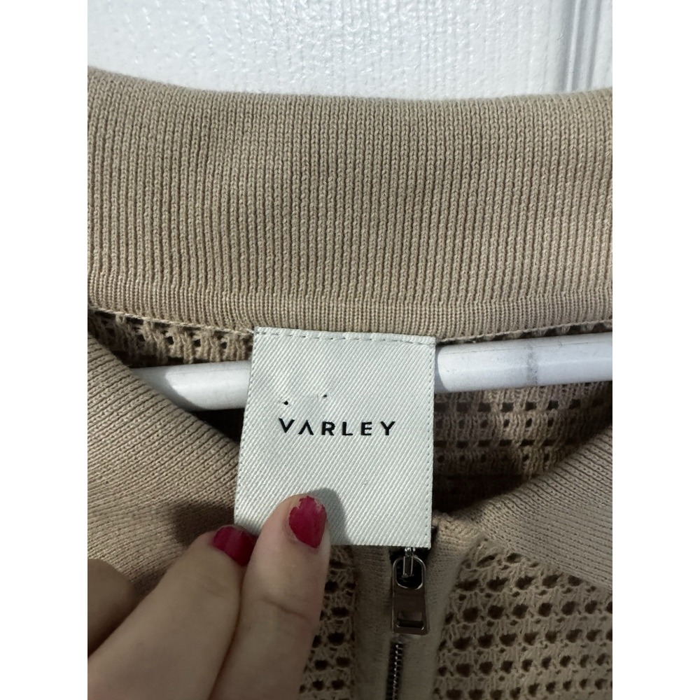 Varley Clayton Cotton Mesh Knit Polo Sweater Oversized Quarter Zip Size XL - Picture 2 of 10